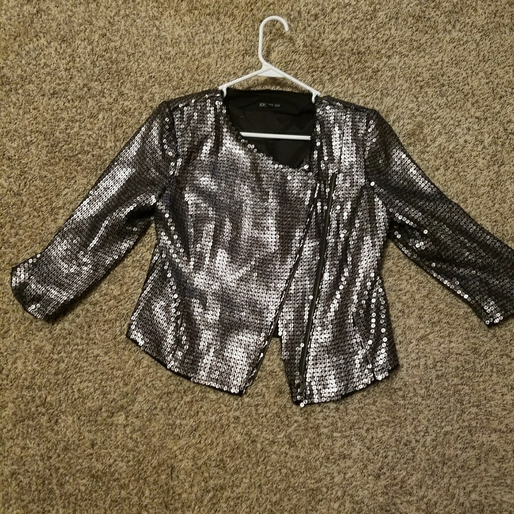 Express dark silver sequined jacket